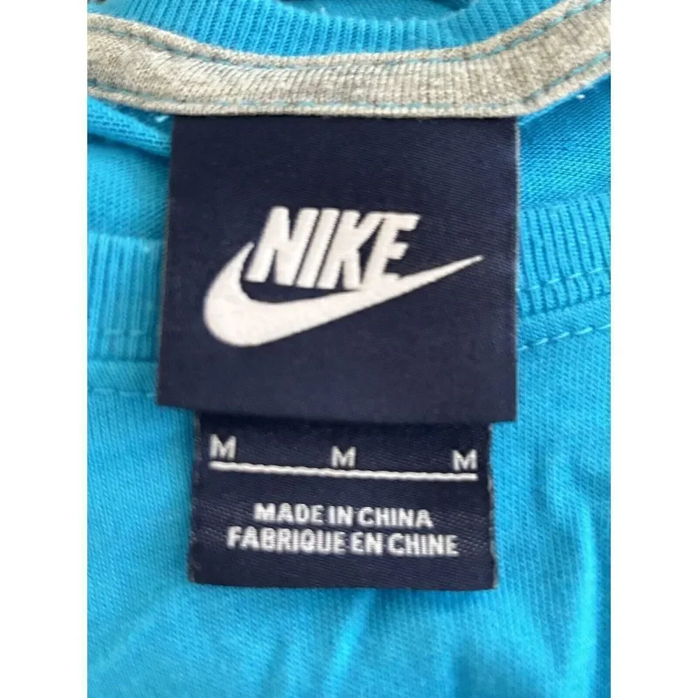 Nike Women Medium Activewear Top Blue Short Sleeve Scoop Neck Swoosh